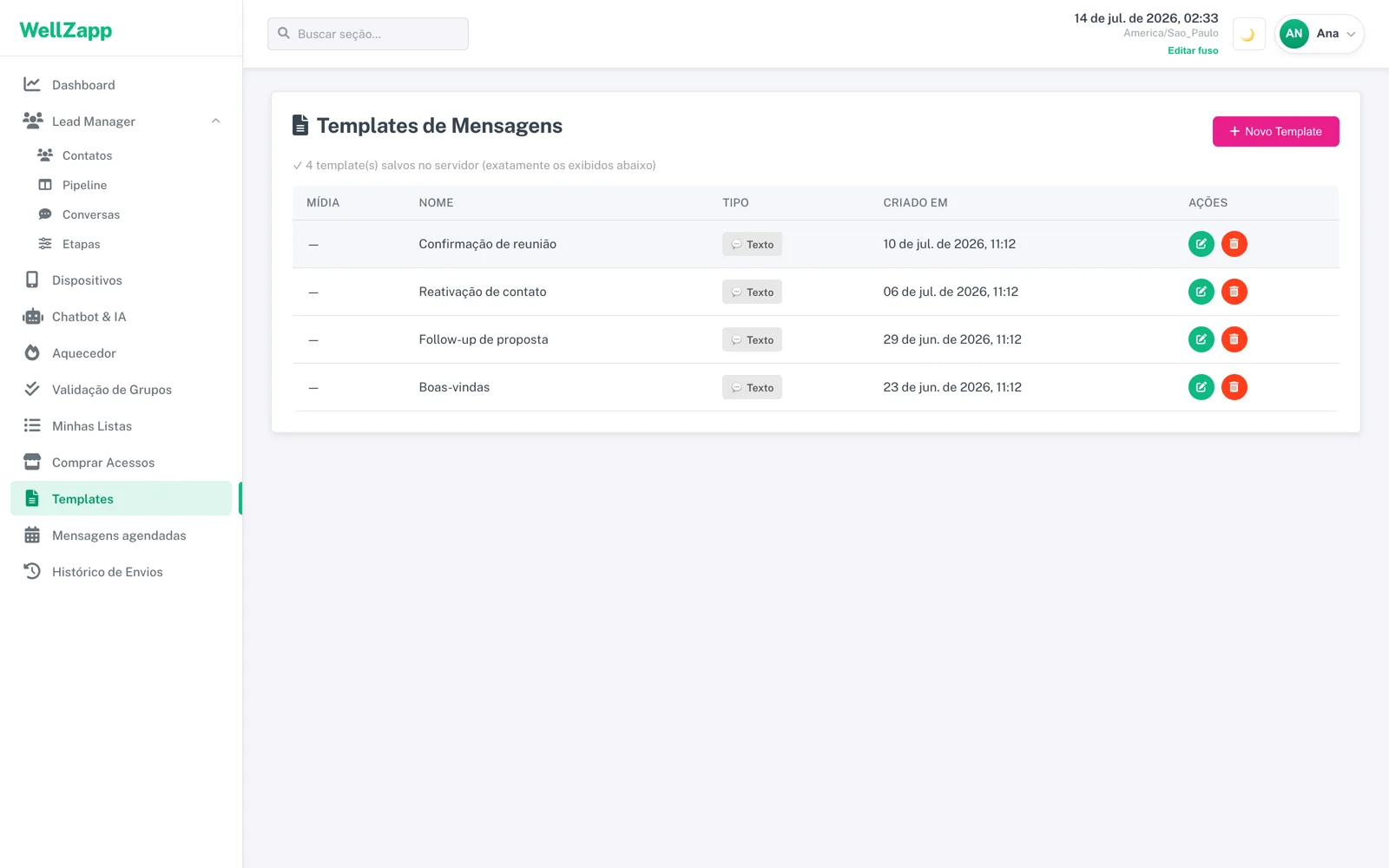 Templates reais do WellZapp (tema claro)